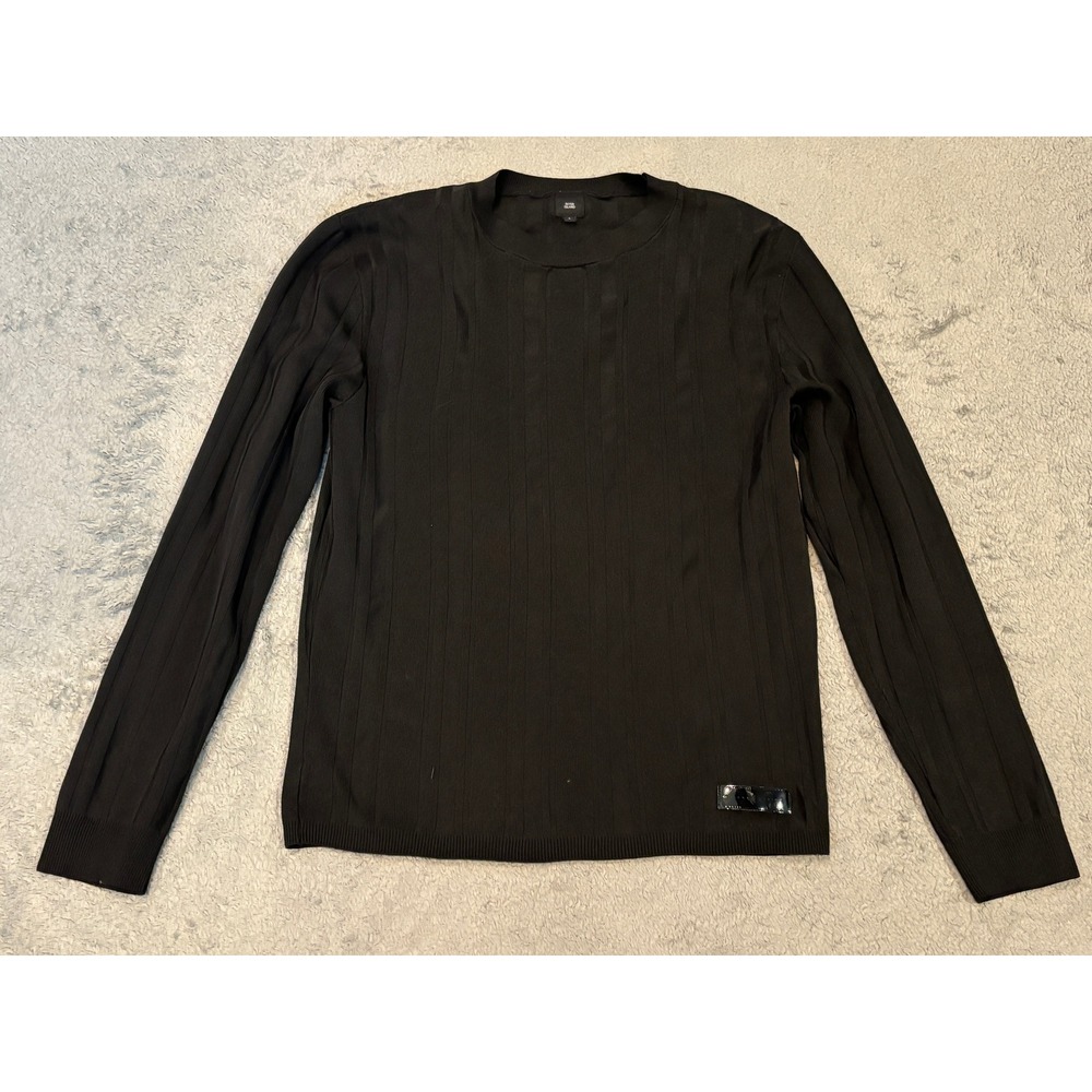 River Island Womens Long Sleeve Ribbed Knit Sweater Black Crew Neck Size L